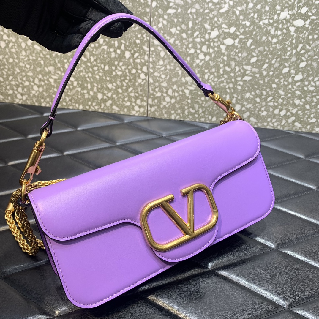 Valentino Garavani Loco Shoulder Bag in Lavender Calfskin Leather